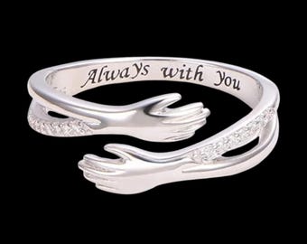 Sterling Silver Hug Ring: Engraved Couple Ring, Daughter Gift, New Year Promise Gift