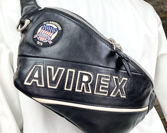 AVIREX USA Volledig lederen crossbodytas, tactische heuptas voor heren, robuuste biker heuptas, Gorpcore Aviator heuptas met mesh achterkant
