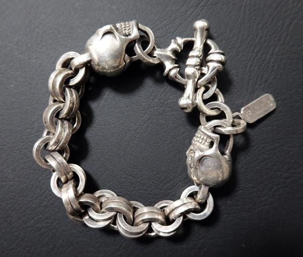 RA-studio のスカル付き 925 シルバー ブレスレット。 - Etsy 日本