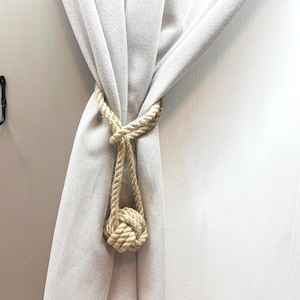 Jute Curtain Tieback – Monkey Fist Knot Rope Holdback for Rustic & Boho Décor