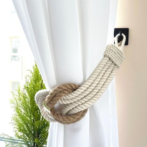 Nautical Square Knot Curtain Tie: Cotton Rope & Jute Curtain Holder