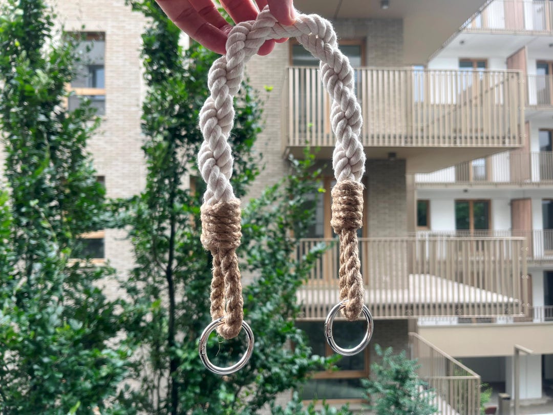 Basta Rope Handle Handle for the Bag - White & Jute Rope Bag Handles – Round Metal Clasps ...