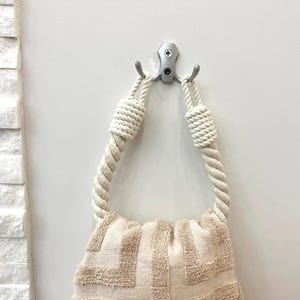 Towel holder.. cotton rope and metal hook .. Stylish accessory for the kitchen or bathroom