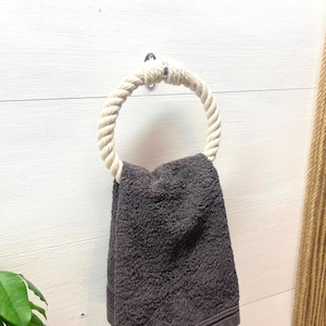 Towel holder. Round White Towel Rail Cotton Rope. Kitchen Design. Bathroom Accessories.