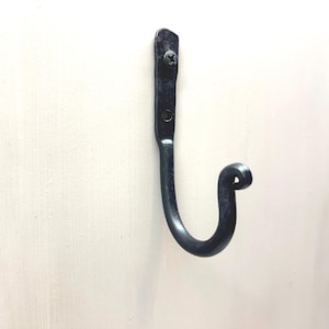Hand-Forged Wrought Iron Hook: Rustic Black Metal Wall Decor