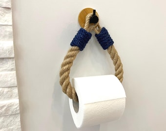 Jute Rope Toilet Paper Holder: Bamboo Base & Black Metal Hook
