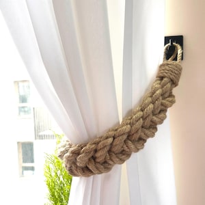 Beige Jute Curtain Holdback – Handmade Rope Tieback – Rustic Window Decor