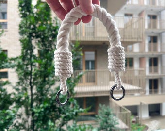 White Rope Bag Handles with Round Metal Clasps – Custom Length Strap for Bags