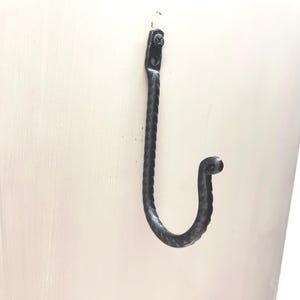 Hand-Forged Wrought Iron Hook: Rustic Matte Black Wall Decor