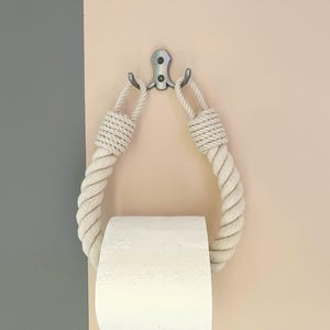 White Rope Toilet Paper Holder with Metal Hook – Coastal & Rustic Decor