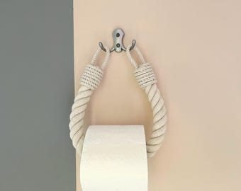 White Rope Toilet Paper Holder with Metal Hook – Coastal & Rustic Decor