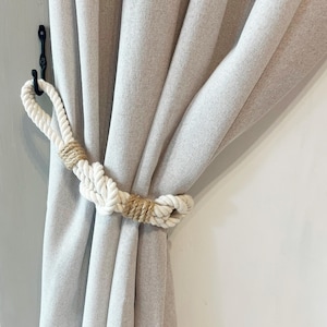 Nautical Rope Curtain Tieback – White Cotton & Jute Knot Holder