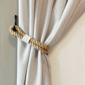 Handmade Jute Rope Curtain Tieback – Natural & White Accent