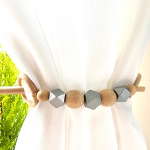 Handmade Wooden Bead Curtain Tieback: Silver Crystal Accent