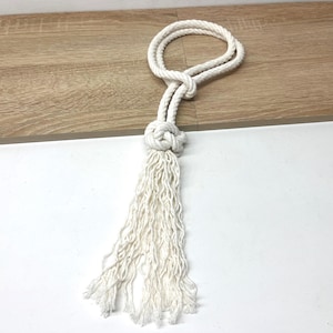 White Rope Curtain Tiebacks – Diamond Knot with Tassel, Elegant Boho Window Holdbacks