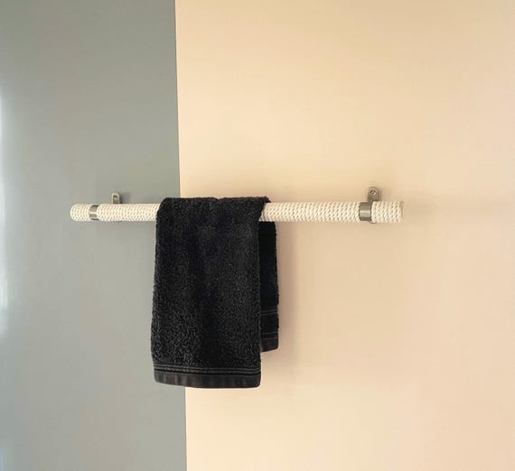 Rustic Towel Holder: White Rope Metal, Wall Mounted Rack