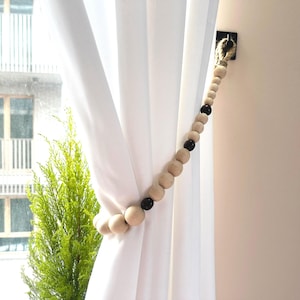 Wooden Bead Curtain Tieback: Rustic Boho Window Decor