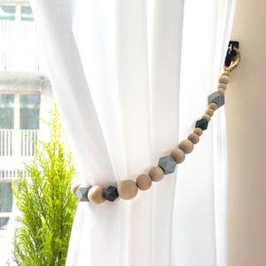 Wooden Bead Curtain Tieback: Silver & Gray Crystal Window Decor