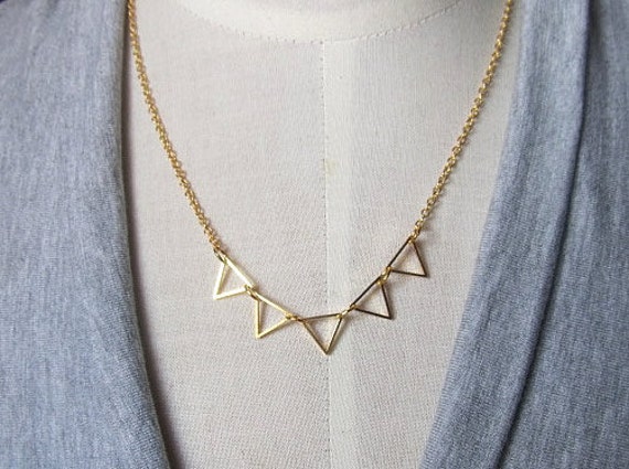 5 gold brass triangle geometry pendant connected necklace gold | Etsy