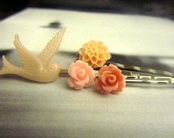 Mystic river blush dove, pink and coral salon, peach mum 4pcs bobby pin mix and match