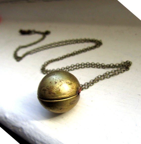 Antique Vintage Ball Locket Long Necklace Antique Bronze Chain Etsy