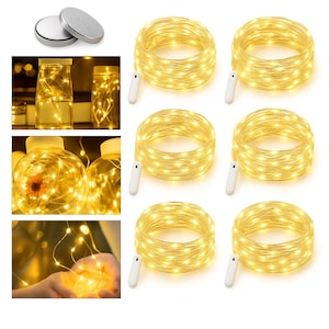 Warm White LED Fairy Lights - Battery Operated - 6 Pack