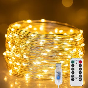Warm White LED Fairy Lights: 3-Pack USB String Lights with Remote
