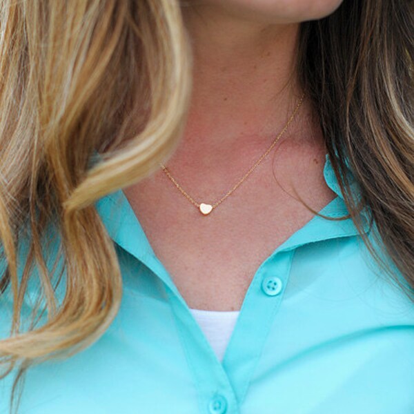 sale Tiny Gold Heart Necklace...Small Heart Necklace...bridal party jewelry gift idea birthday minimalist jewelry