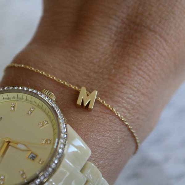 Tiny Gold Initial Bracelet...Small Initial Bracelet...bridal party jewelry gift idea birthday