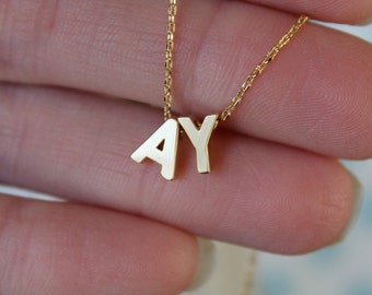 Tiny Double Letter Necklace... Gold Initial Necklace...Love Necklace Minimalist Jewelry Wedding Bridesmaid  Gift