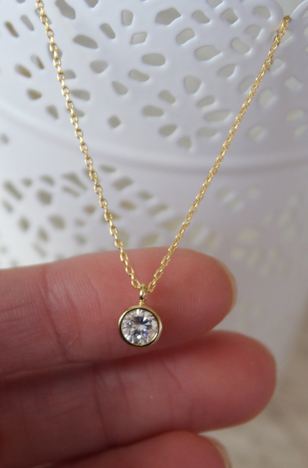 Gold Double Layer Appeal Framed Cz Necklace