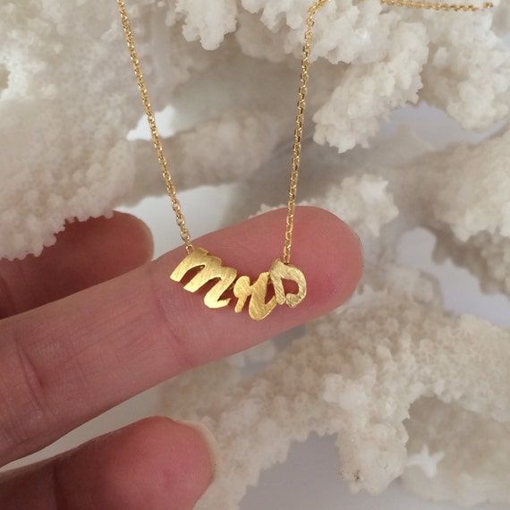 Tiny Gold Cursive Mrs ..gold Script Necklacelove Necklace 