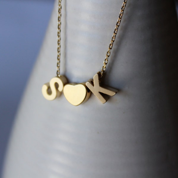 tiny Gold Letter and Heart Necklace...Gold Sweetheart Necklace...Love Necklace Minimalist Jewelry Wedding Bridesmaid  Gift