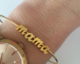 Tiny Gold Script mama…Gold Cursive letter bracelet. Small Initial Bracelet...mothers day jewelry gift idea