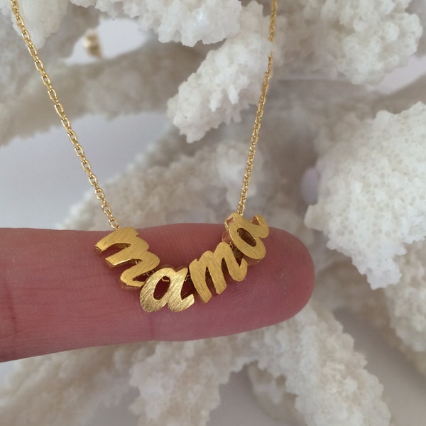 Tiny Gold Cursive mama ..Gold script Necklace...Love Necklace Script letter Jewelry mothers day