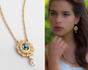 Necklace and earring sets for women ,Jewelry sets for women , Sky blue earring and necklace set