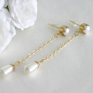 Pearl bridesmaid jewelry, Pearl bridesmaids earrings, Tear drop pearl earrings, Bridesmaid gift, Will you be my bridesmaid gift image 3