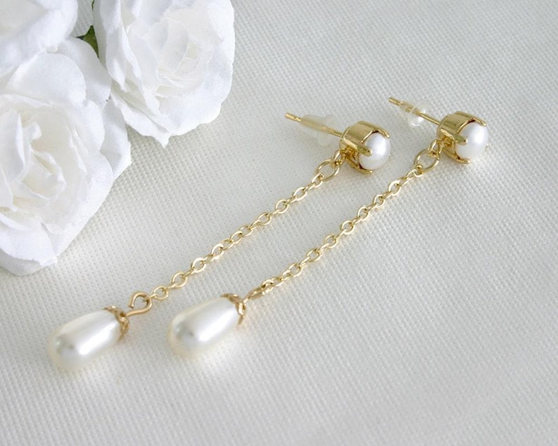 Pearl bridesmaid jewelry, Pearl bridesmaids earrings, Tear drop pearl earrings, Bridesmaid gift, Will you be my bridesmaid gift image 3