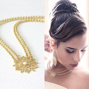 Goldene Brautkette, Goldkette, Brauthalskette, Doppelschicht Halskette, Doppelte Halskette, Layered Goldkette