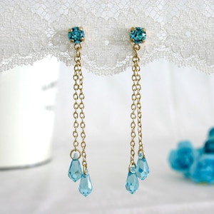 Blue wedding earrings, Something blue wedding, Wedding chandelier earrings, Blue long drop earrings, Light blue dangle earrings