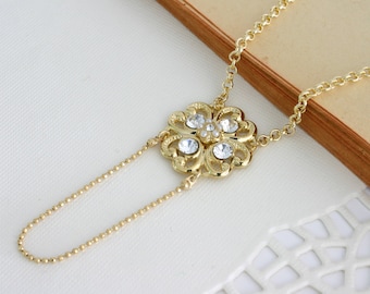 Delicate wedding necklace, Gold bridal Necklace, Rhinestone pendant necklace, For the bride, Wedding necklace for bride