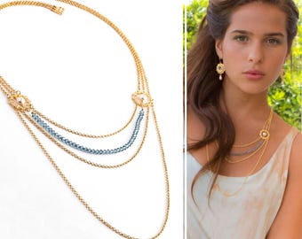 Long statement necklace, Long necklace, Statement necklace, Long layered necklace, Layered and long, Long layered necklace, Elegant necklace