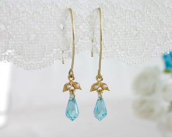 Pendientes de cristal en forma de lágrima, Pendientes para el día a día, Pendientes colgantes azul claro, Pendientes azules en forma de gota