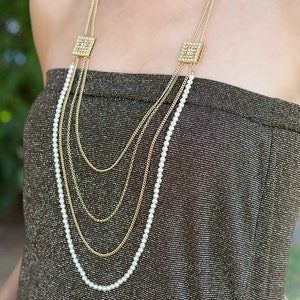 Long statement necklace for women, Statement layered necklace, Layering necklace, Anniversary gifts for wife