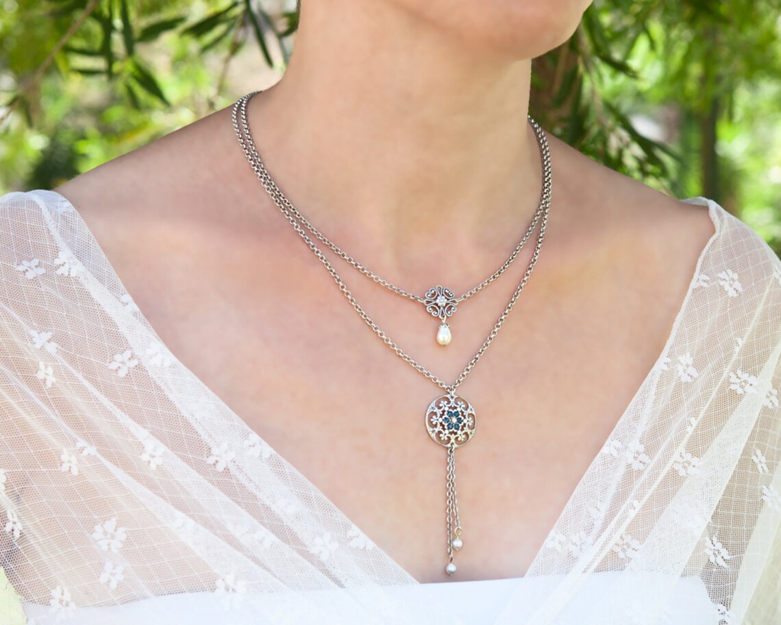 Jewelry Set Blue Jewelry Set Necklace Earrings Jewelry Set Etsy