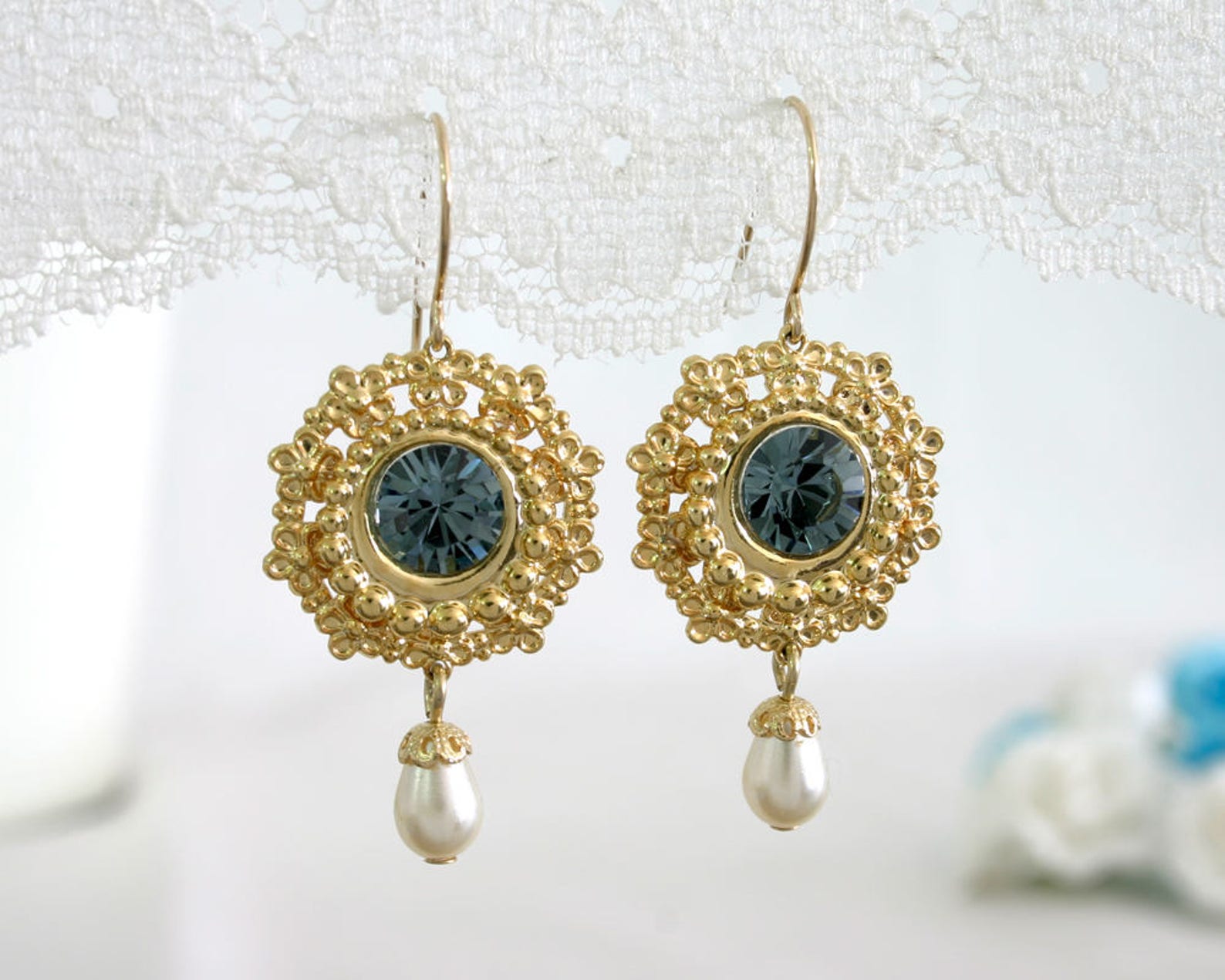 Gold Bride Earrings Dangle Wedding Earrings Crystal Bridal Etsy