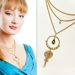 Layered gold necklace, Layered necklace, Gold necklace, Gold layered necklace, Gold strand necklace, Strand necklace, Multi strand necklace