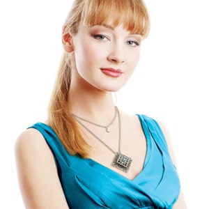 Silver Double Strand Filigree Necklace With Shapire And Blue Crystals - Elegant Jewelry - Crystal Jewelry - Rhombus Jewelry - Nellie
