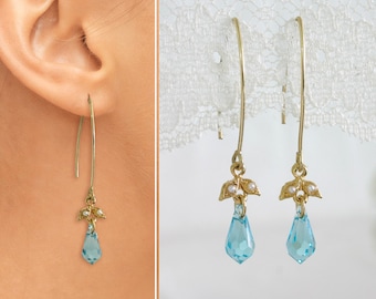 Sky blue earrings, Light blue dangle earrings, Teardrop earrings, Light blue bridesmaid earrings, Aquamarine earrings