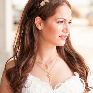 Gold bridal necklace, Gold necklace for bride, Wedding double strand necklace image 1